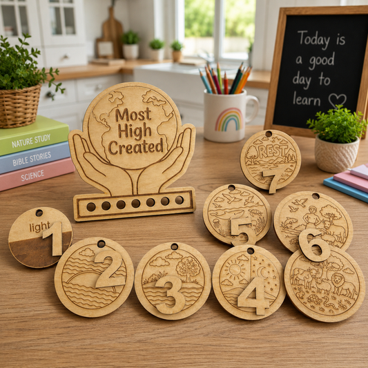 Seven Days of Creation Wooden Mobile & Digital Download | Hands-On Scripture Activity Kit