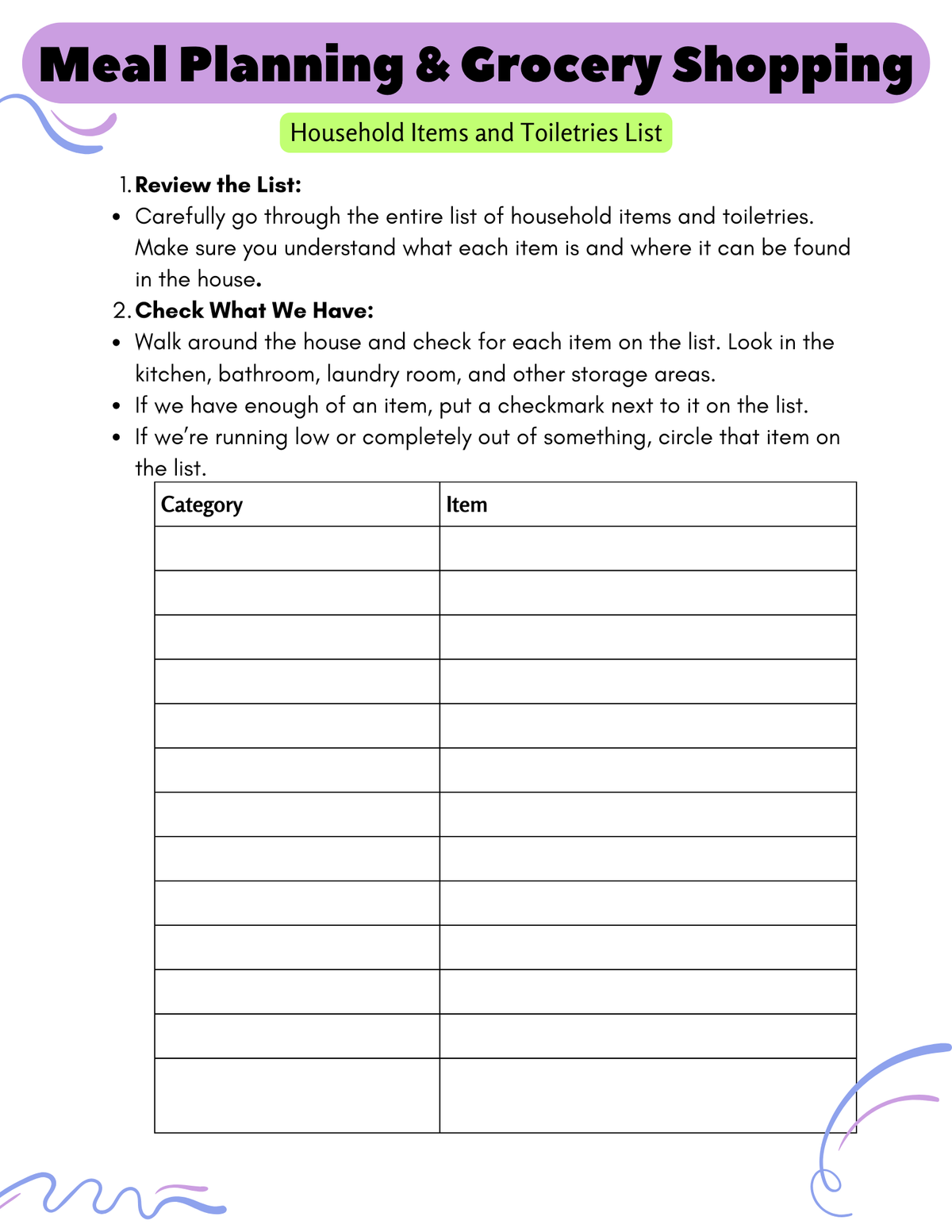 Teamwork Toolkit: Meal Prep and Shopping