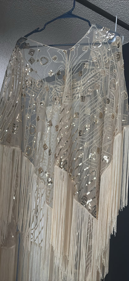 Brand New Sequin Fringe Kimono / Duster – Ivory & Gold