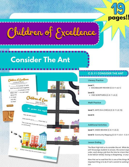 EXCELLENCE CURRICULUM - Character Development 11 Consider The Ant