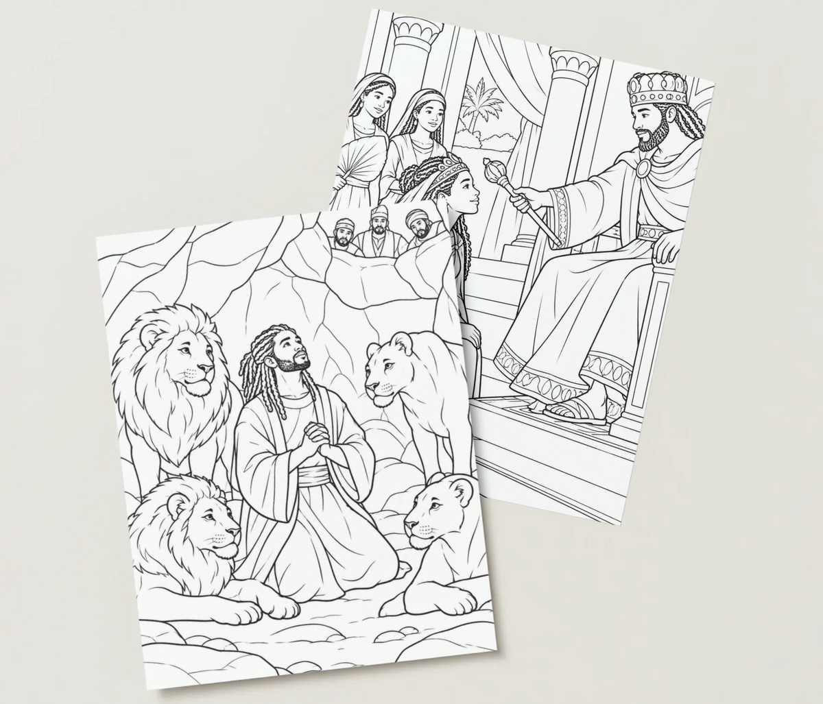 Bible coloring book for kids featuring Black biblical characters, Bible stories, and educational coloring activities
