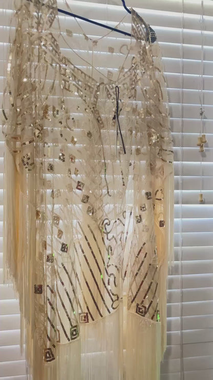 Brand New Sequin Fringe Kimono / Duster – Ivory & Gold